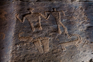 nabatejskie petroglify w jednym z kanionów